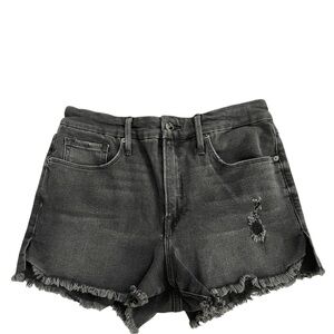 Good American High Rise Cutoff Jean Shorts Black Distressed Fray Hem 12/31